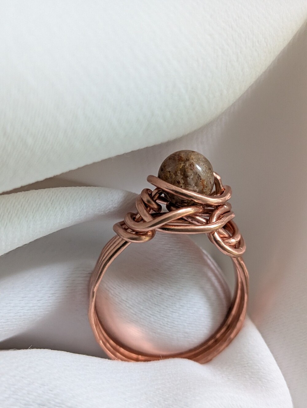 Earthy Garden Quartz Gemstone Ring- Copper Wire Wrap